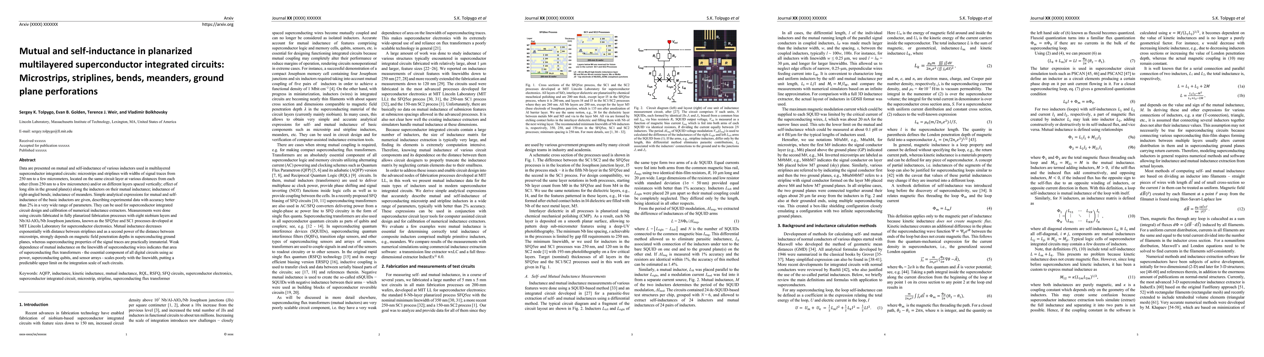 Thumbnail for Mutual and self-inductance in planarized multilayered superconductor
  integrated circuits: Microstrips, striplines, bends, meanders, ground plane
  perforations