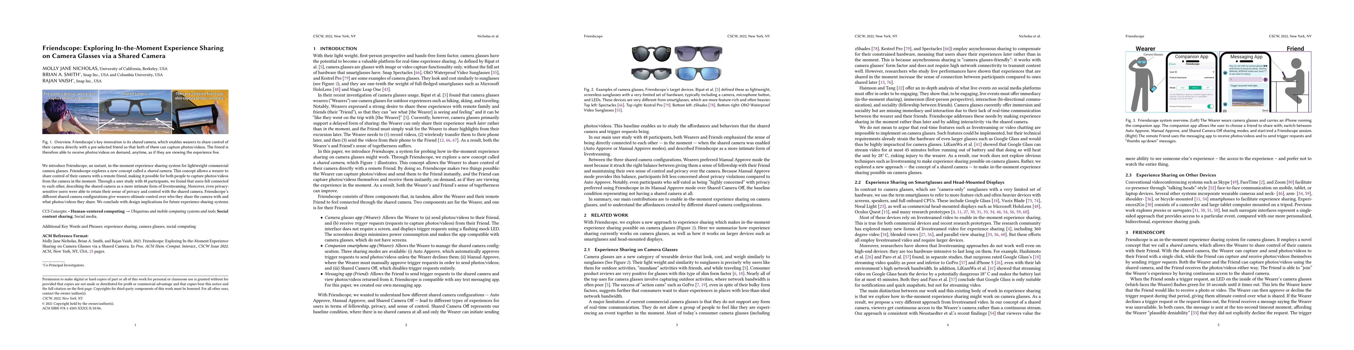 Thumbnail for Friendscope: Exploring In-the-Moment Experience Sharing on Camera
  Glasses via a Shared Camera