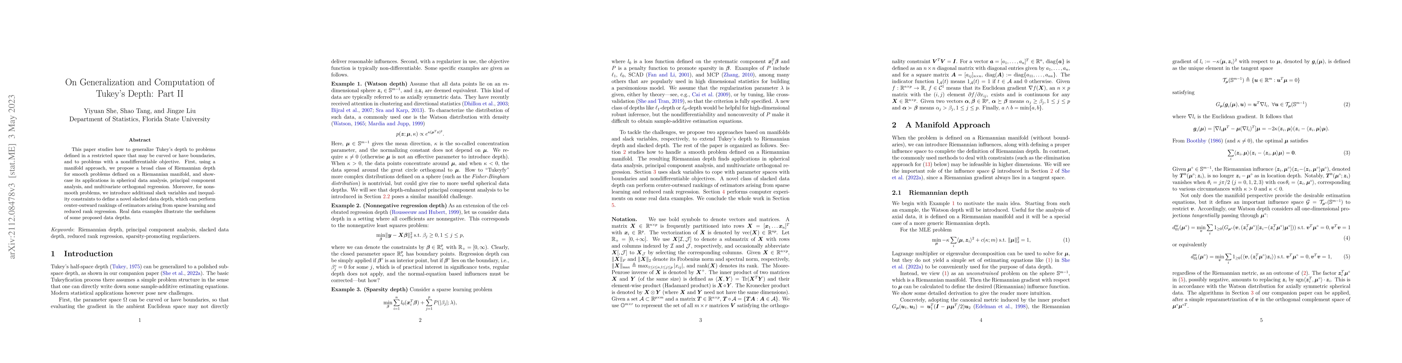 Thumbnail for On Generalization and Computation of Tukey's Depth: Part II