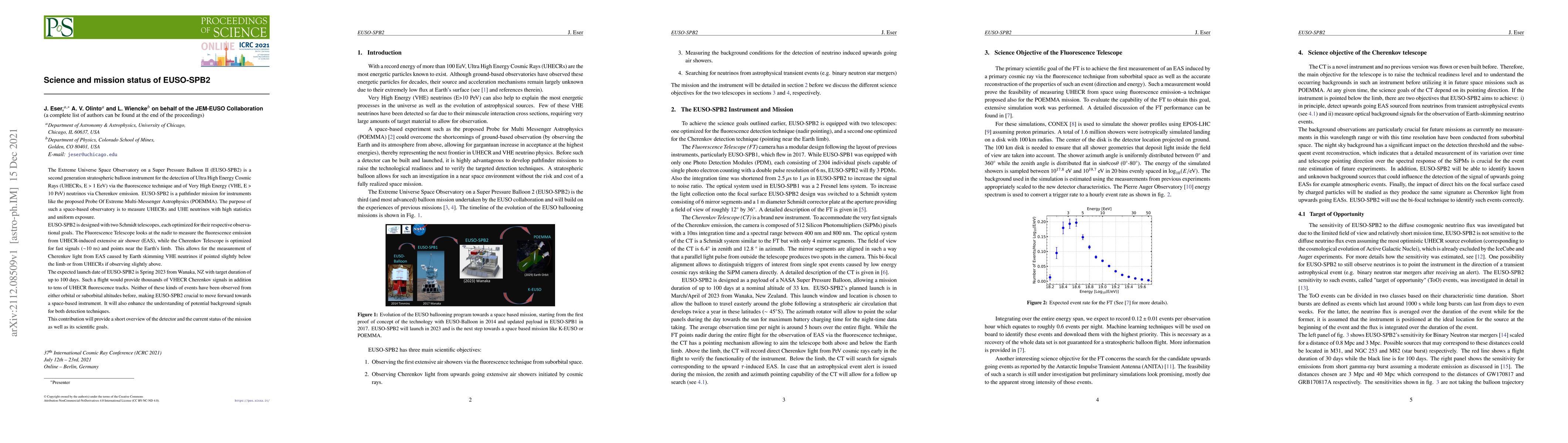 Thumbnail for Science and mission status of EUSO-SPB2