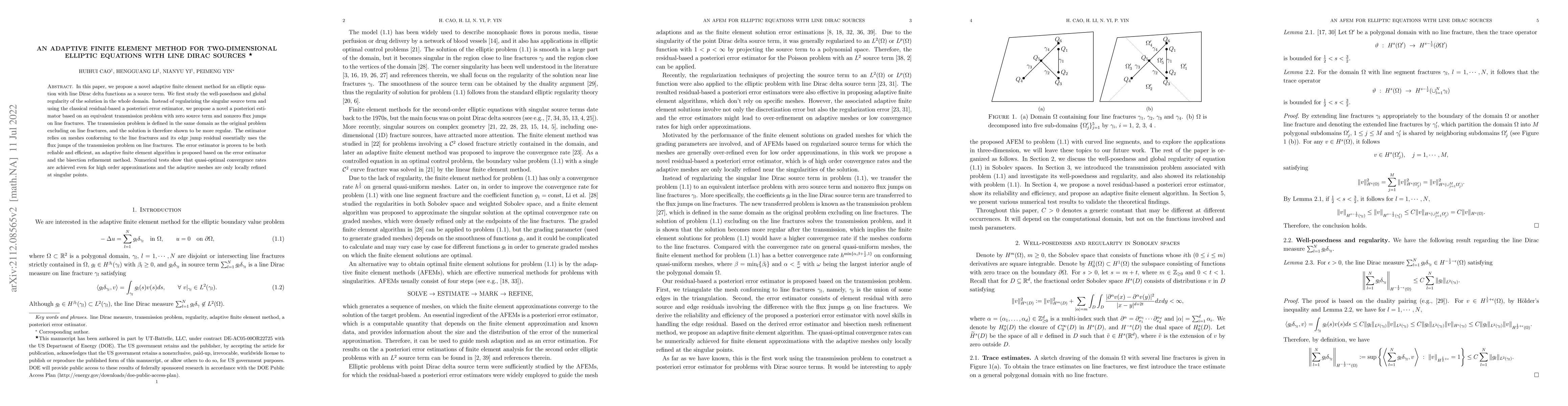 Thumbnail for An adaptive finite element method for two-dimensional elliptic equations
  with line Dirac sources