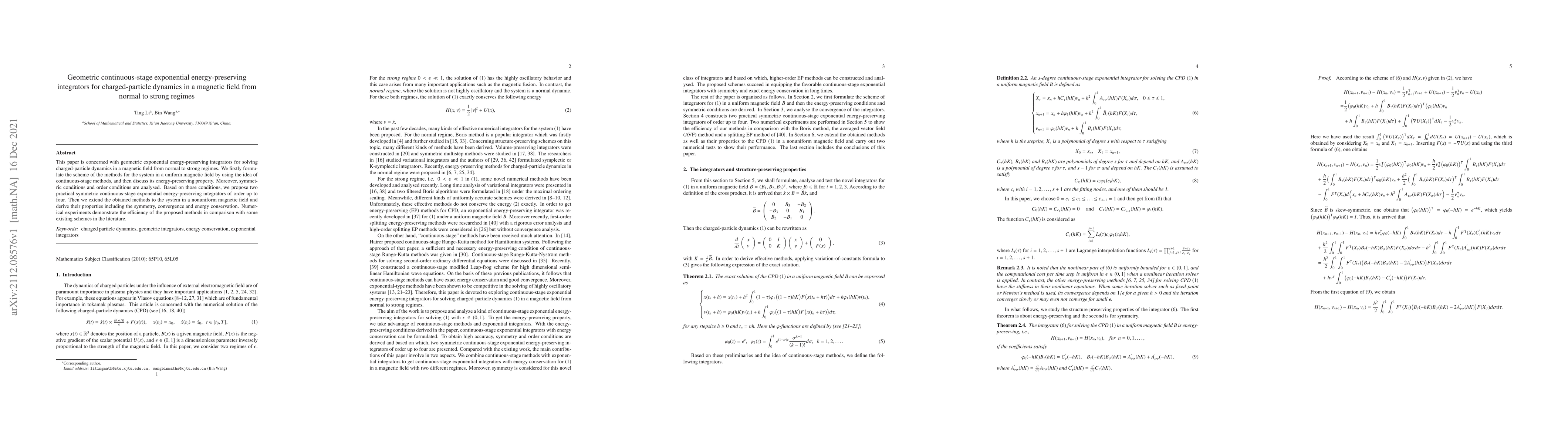 Thumbnail for Geometric continuous-stage exponential energy-preserving integrators for
  charged-particle dynamics in a magnetic field from normal to strong regimes