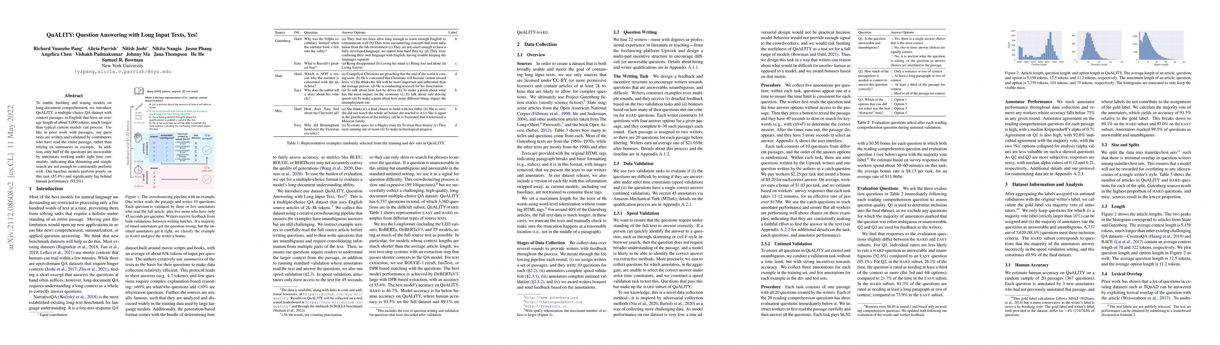 Thumbnail for QuALITY: Question Answering with Long Input Texts, Yes!