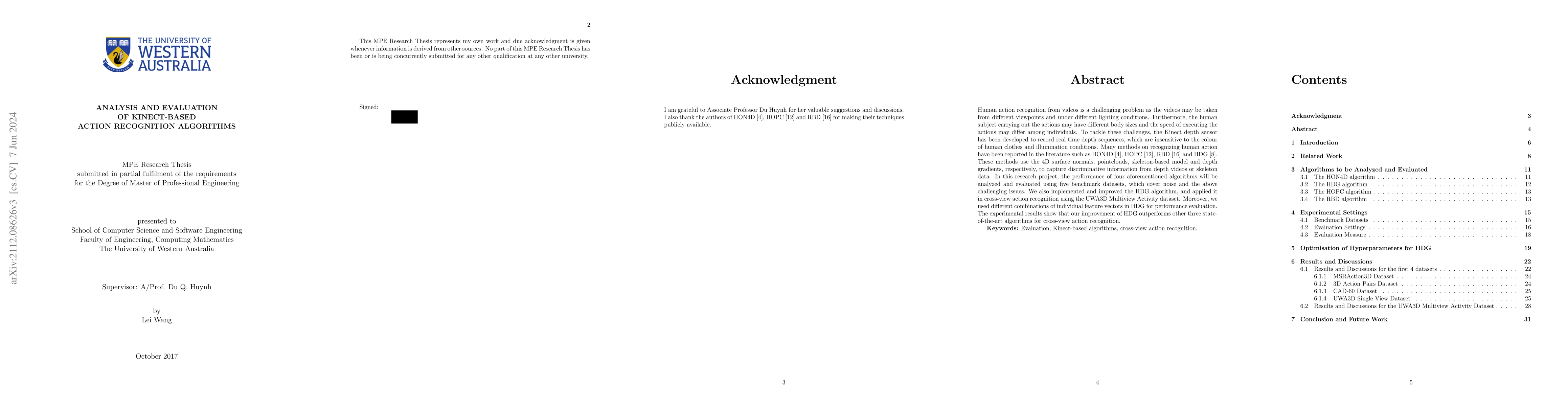 Thumbnail for Analysis and Evaluation of Kinect-based Action Recognition Algorithms