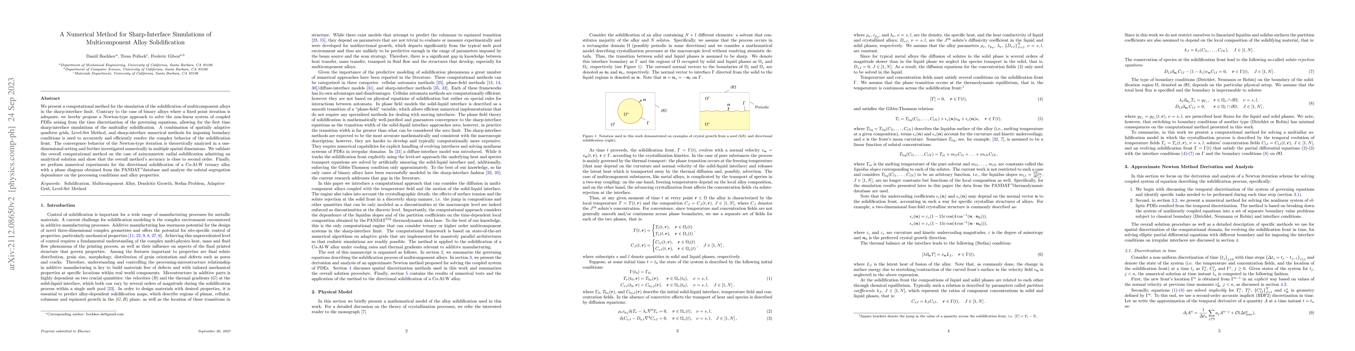 Thumbnail for A Numerical Method for Sharp-Interface Simulations of Multicomponent
  Alloy Solidification