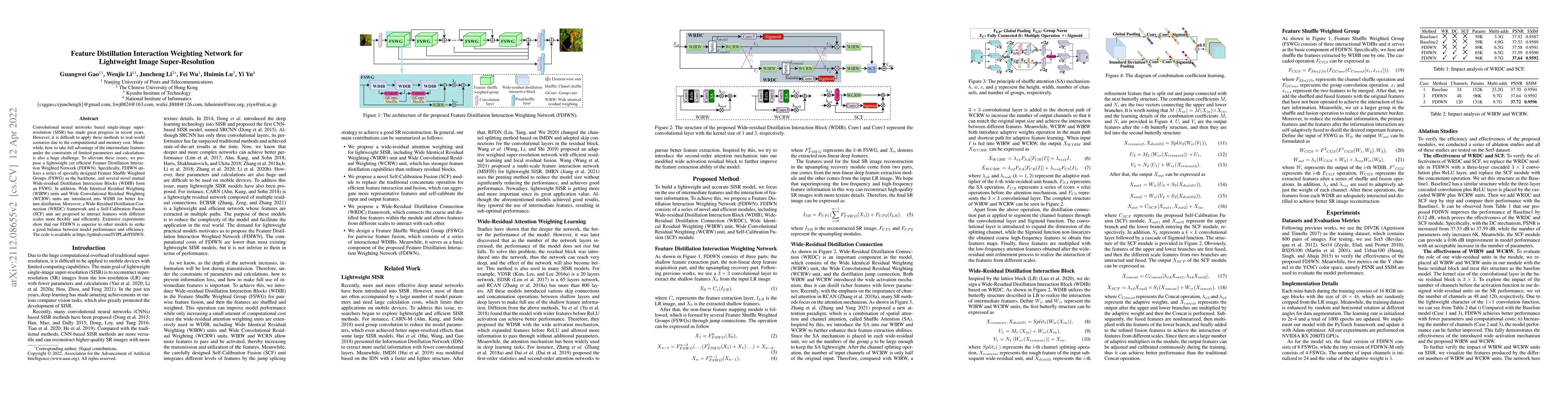Thumbnail for Feature Distillation Interaction Weighting Network for Lightweight Image
  Super-Resolution