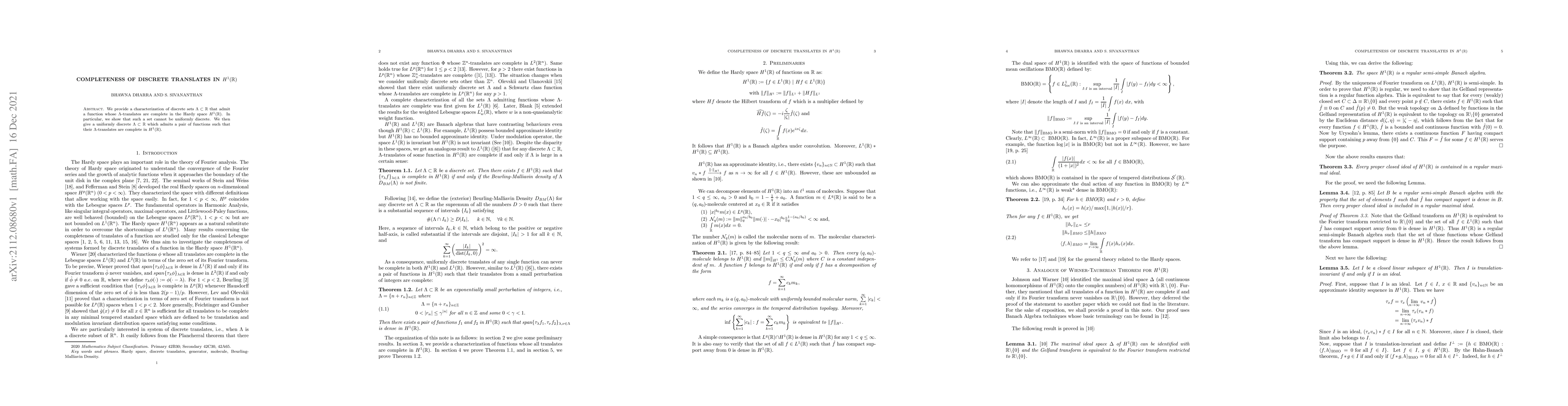 Thumbnail for Completeness of Discrete Translates in $H^1(\mathbb{R})$