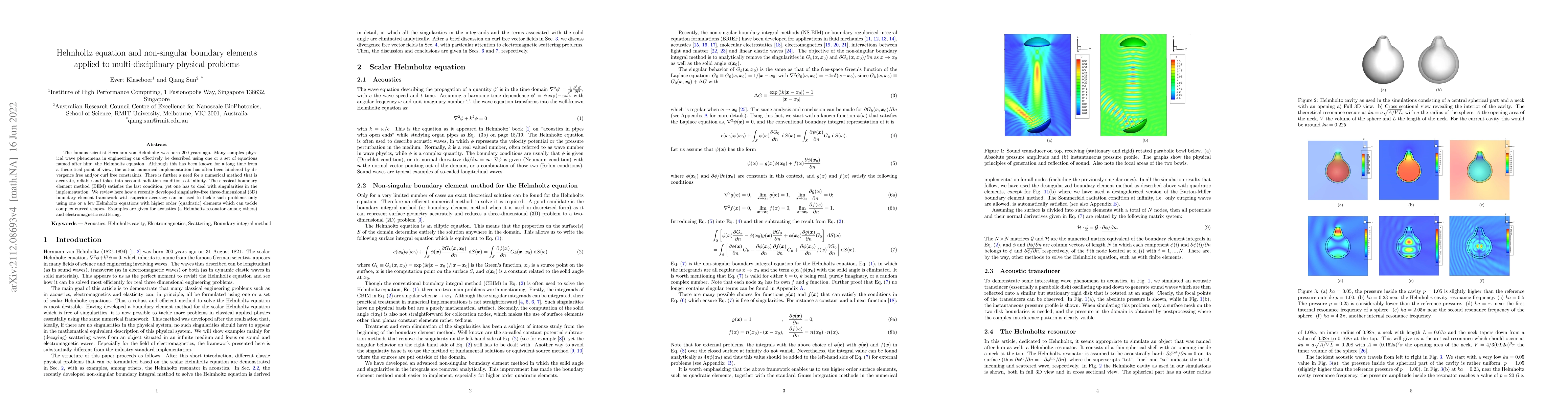 Thumbnail for Helmholtz equation and non-singular boundary elements applied to
  multi-disciplinary physical problems