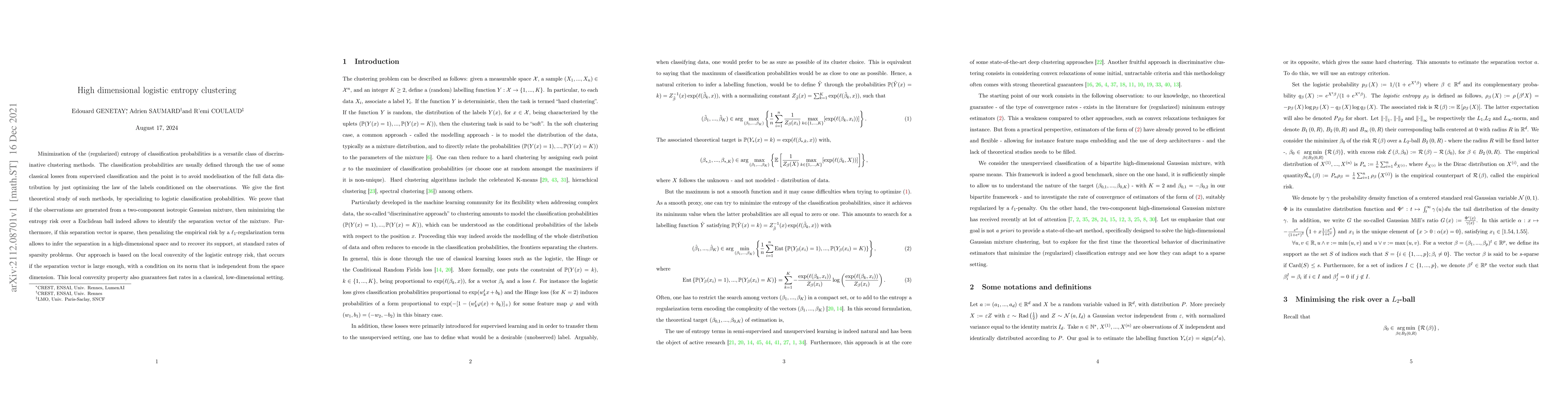 Thumbnail for High-dimensional logistic entropy clustering