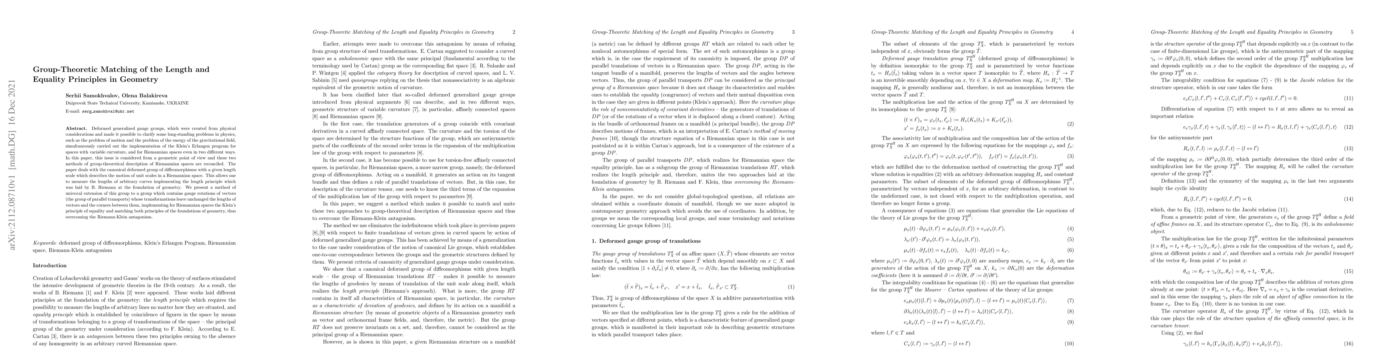 Thumbnail for Group-Theoretic Matching of the Length and Equality Principles in
  Geometry
