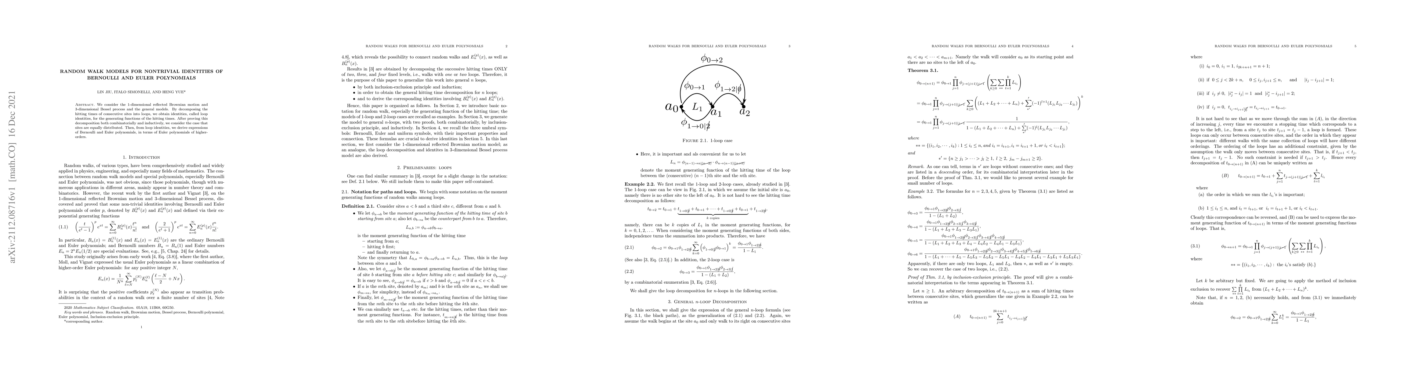 Thumbnail for Random Walk Models for Nontrivial Identities of Bernoulli and Euler
  Polynomials