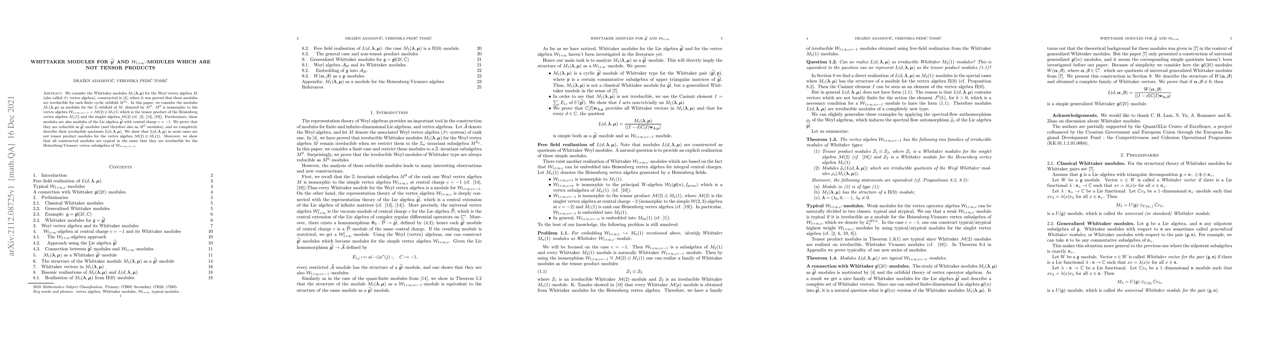 Thumbnail for Whittaker modules for $\widehat{\mathfrak gl}$ and $\mathcal W_{1+
  \infty}$-modules which are not tensor products