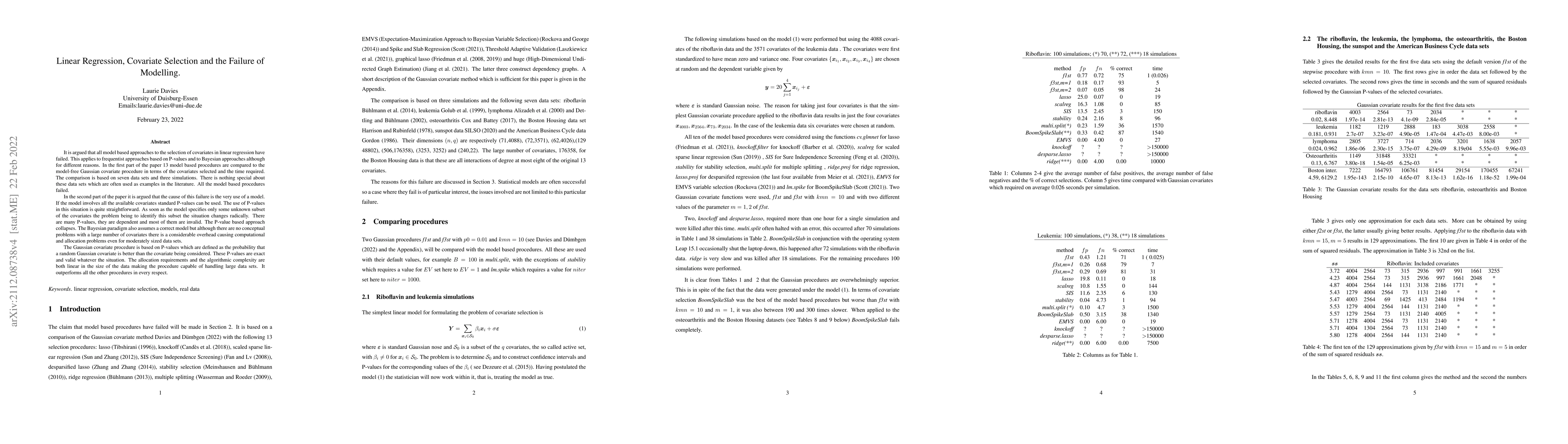 Thumbnail for Linear Regression, Covariate Selection and the Failure of Modelling