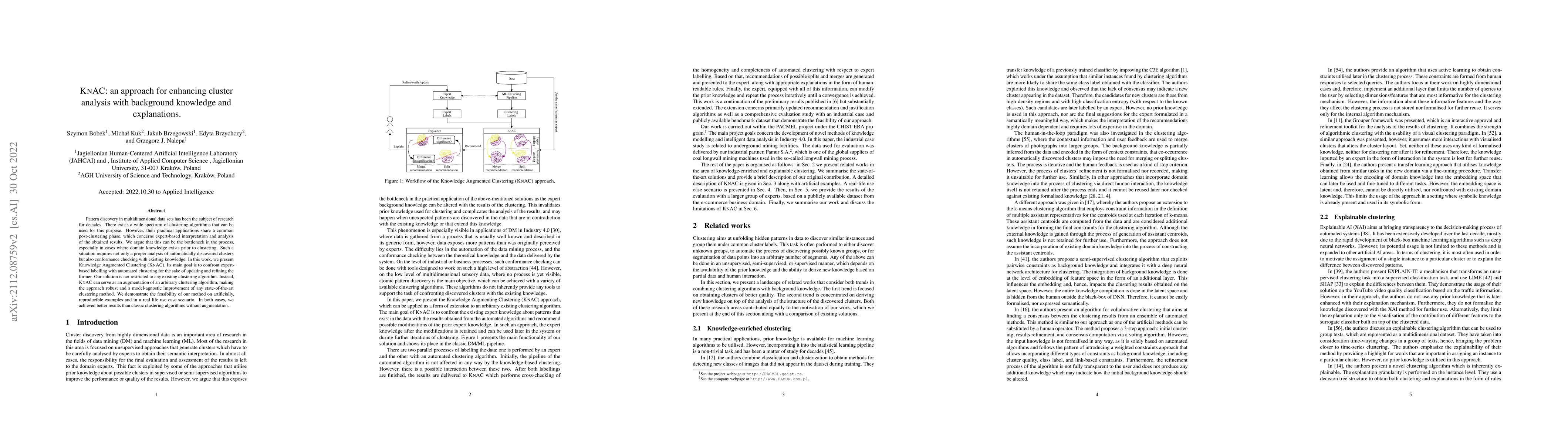Thumbnail for KnAC: an approach for enhancing cluster analysis with background
  knowledge and explanations