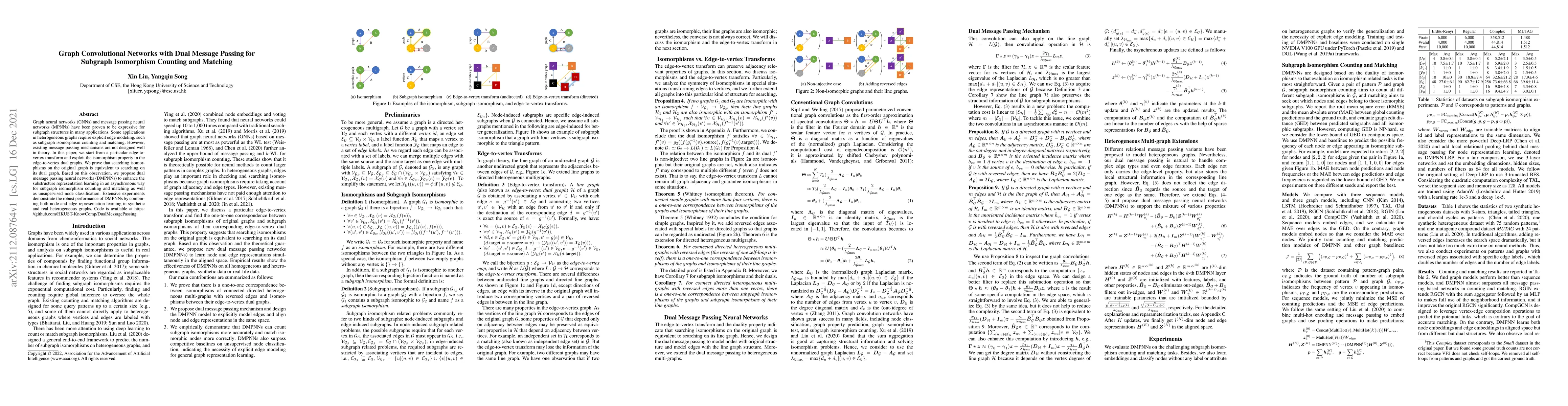 Thumbnail for Graph Convolutional Networks with Dual Message Passing for Subgraph
  Isomorphism Counting and Matching