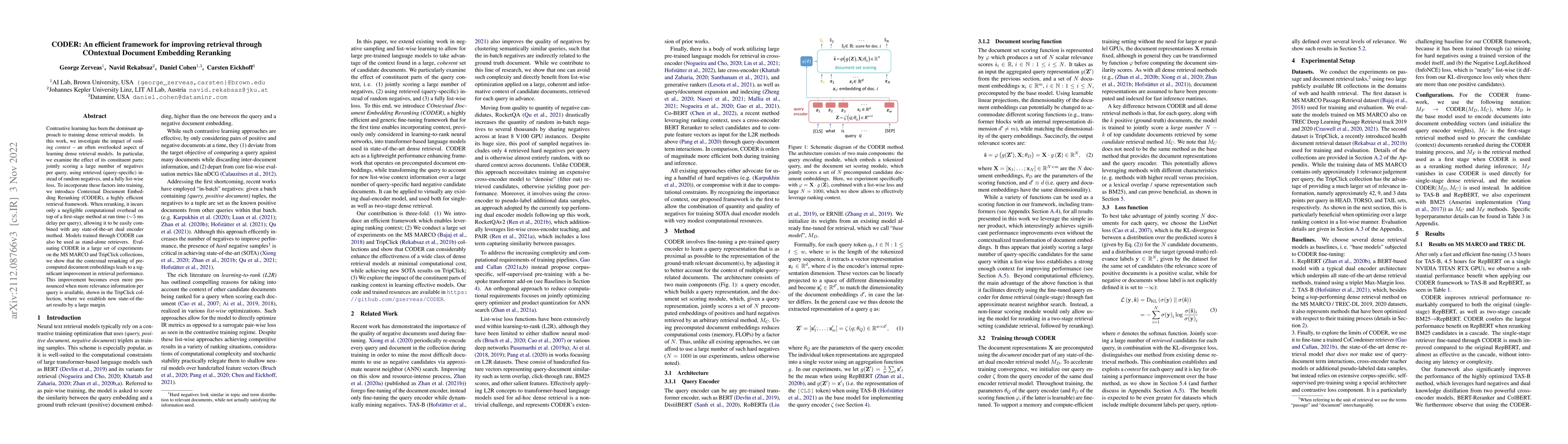 Thumbnail for CODER: An efficient framework for improving retrieval through COntextual
  Document Embedding Reranking