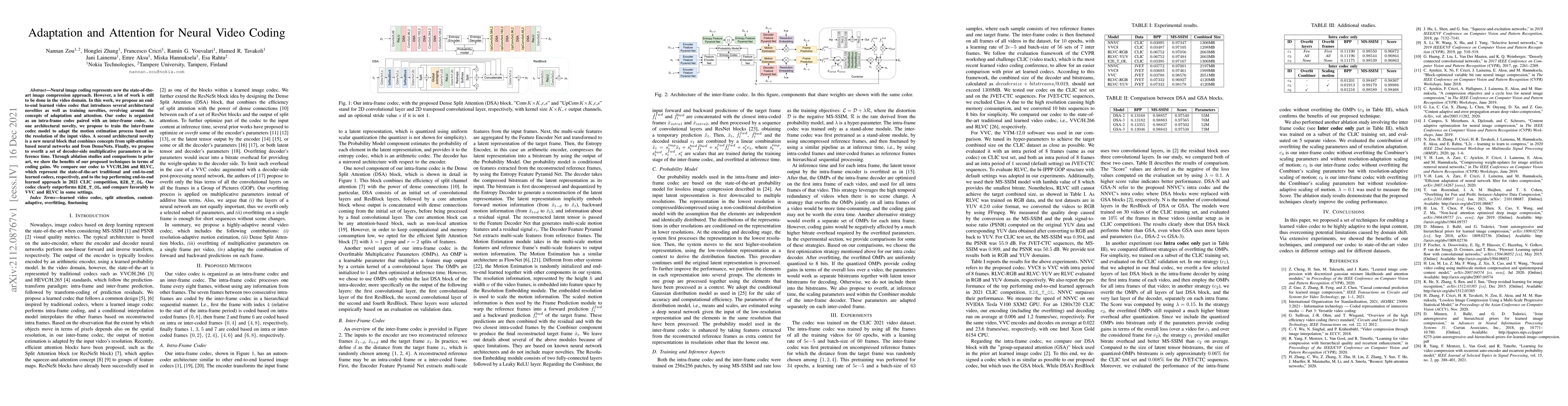 Thumbnail for Adaptation and Attention for Neural Video Coding