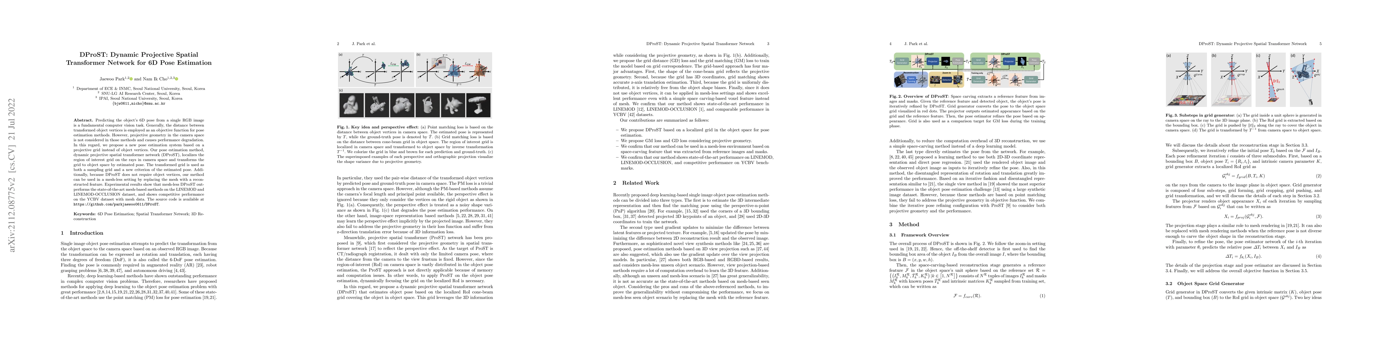 Thumbnail for DProST: Dynamic Projective Spatial Transformer Network for 6D Pose
  Estimation