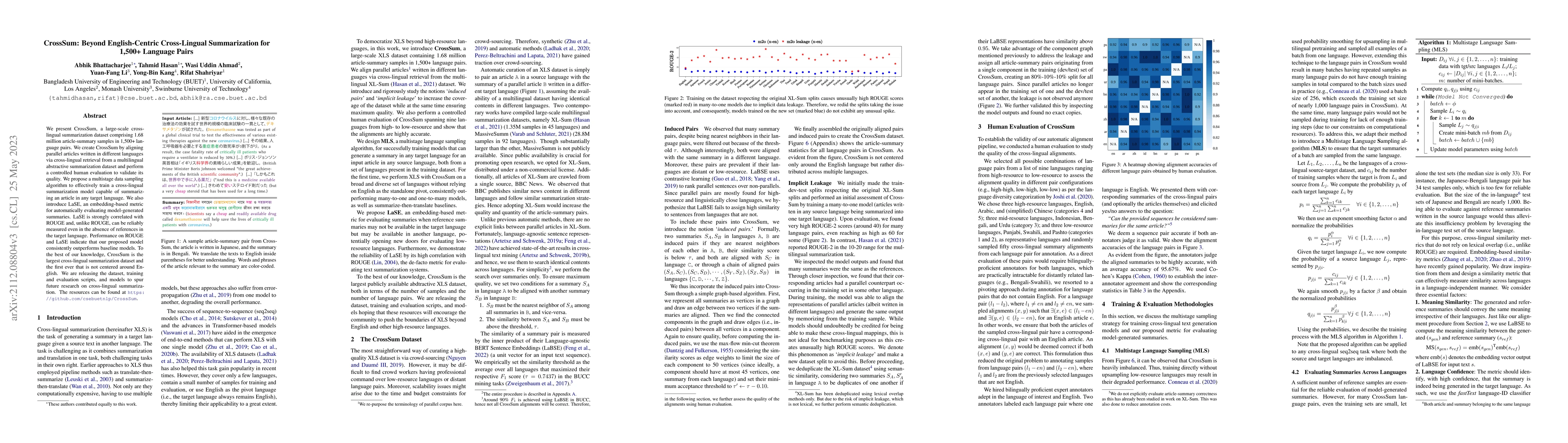 Thumbnail for CrossSum: Beyond English-Centric Cross-Lingual Summarization for 1,500+
  Language Pairs