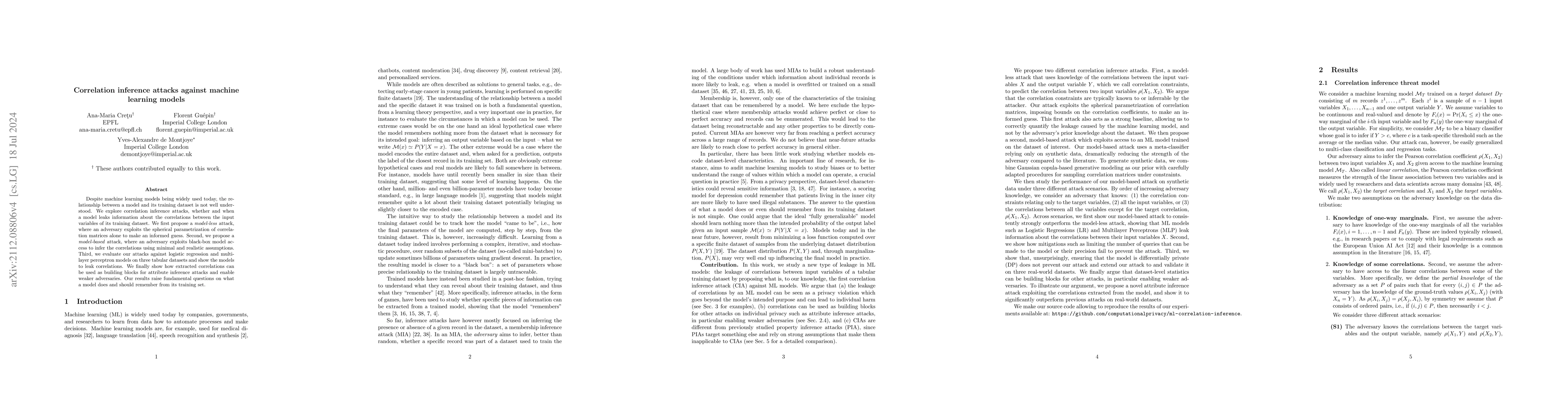 Thumbnail for Correlation inference attacks against machine learning models