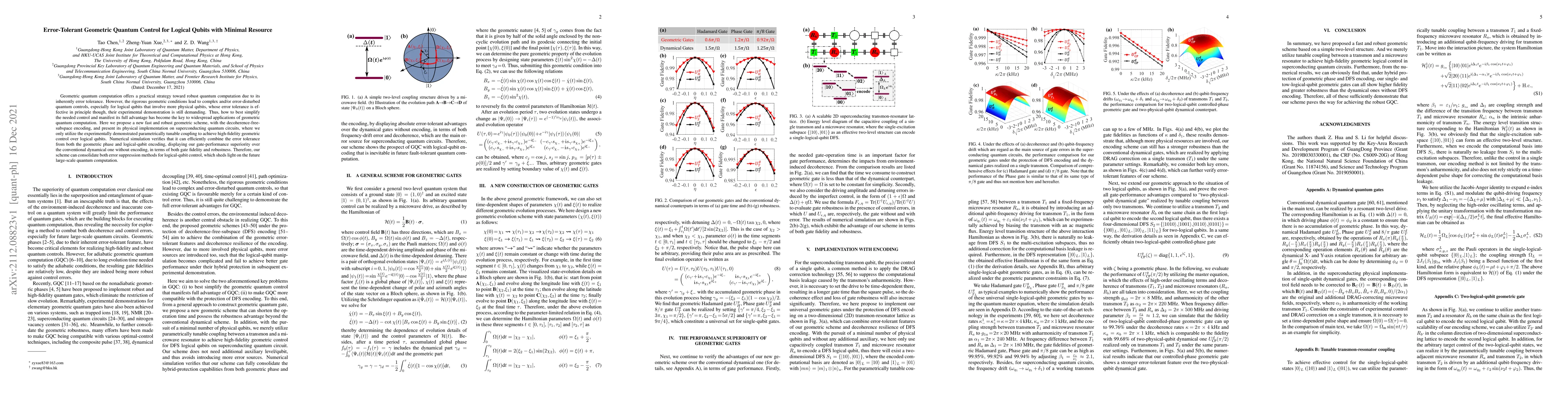 Thumbnail for Error-Tolerant Geometric Quantum Control for Logical Qubits with Minimal
  Resource