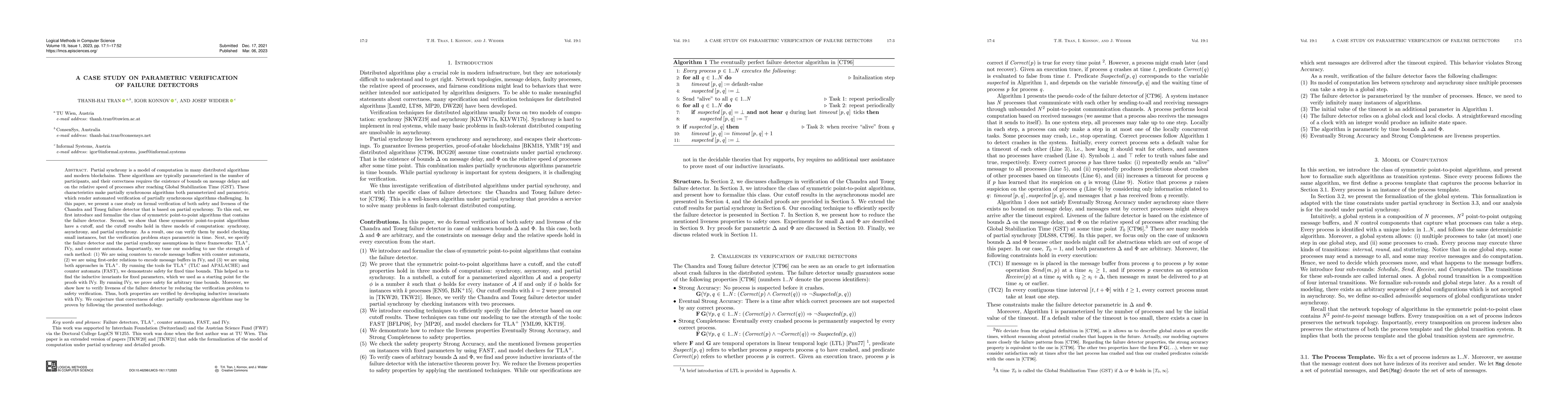 Thumbnail for A case study on parametric verification of failure detectors