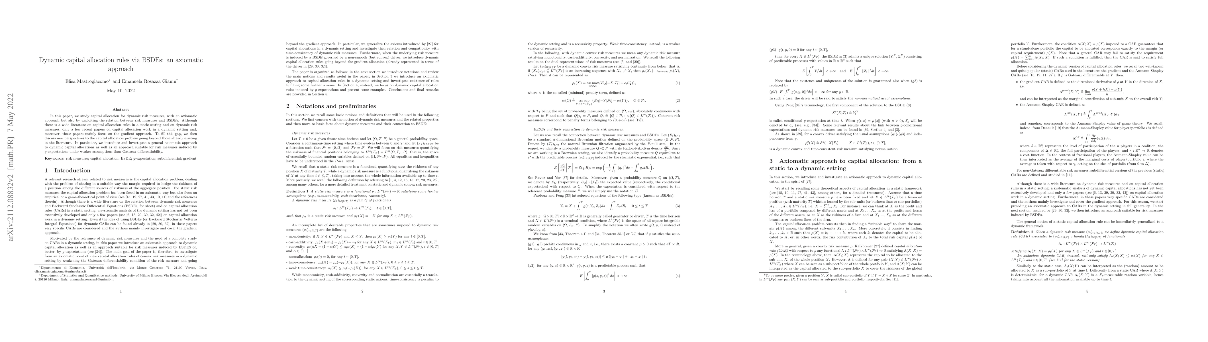 Thumbnail for Dynamic capital allocation rules via BSDEs: an axiomatic approach