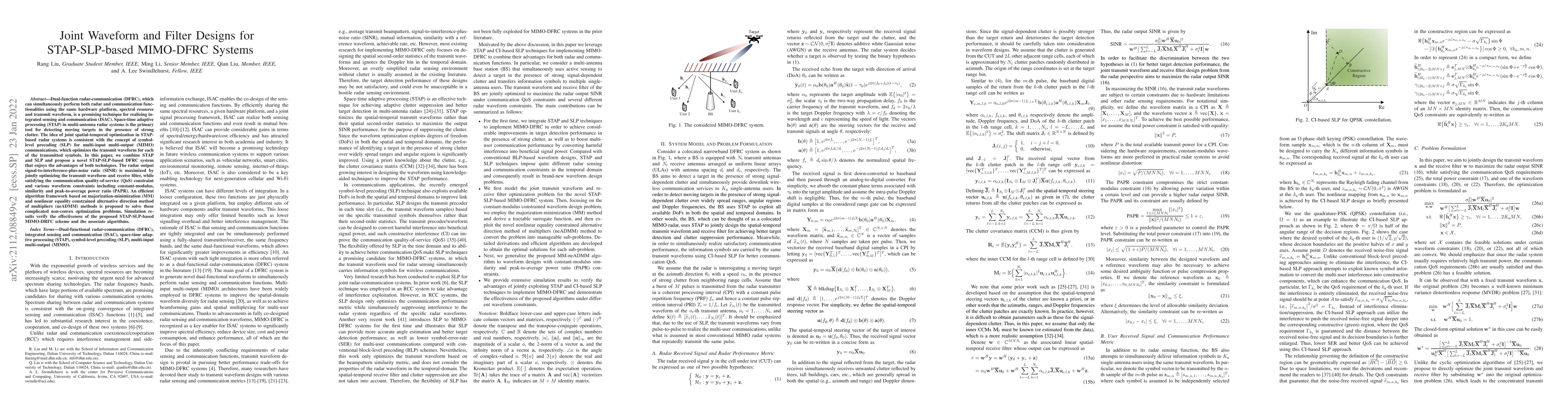 Thumbnail for Joint Waveform and Filter Designs for STAP-SLP-based MIMO-DFRC Systems