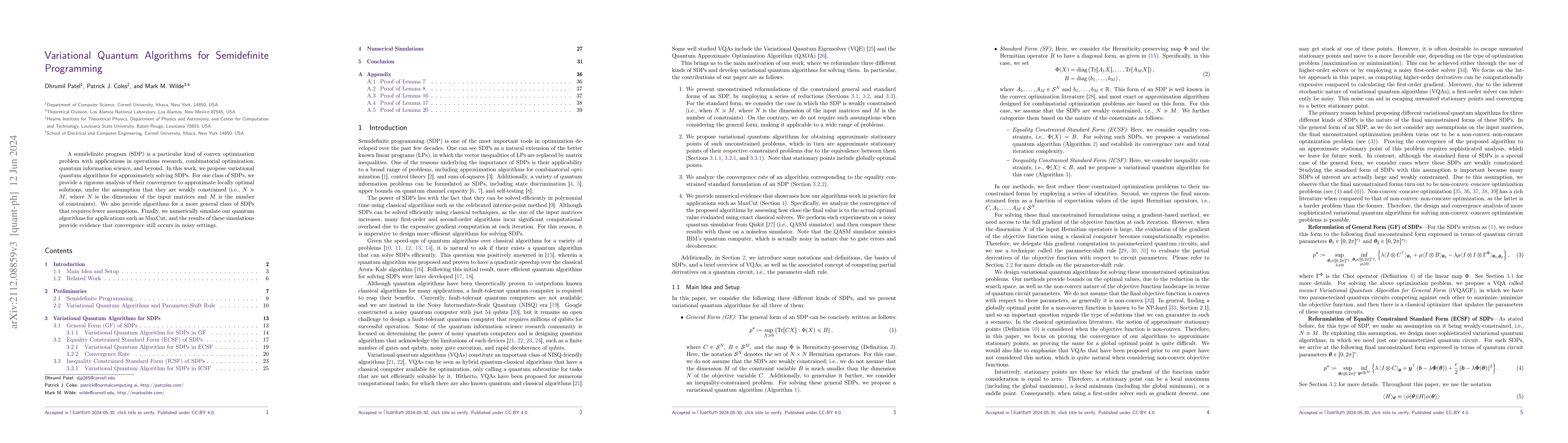 Thumbnail for Variational Quantum Algorithms for Semidefinite Programming