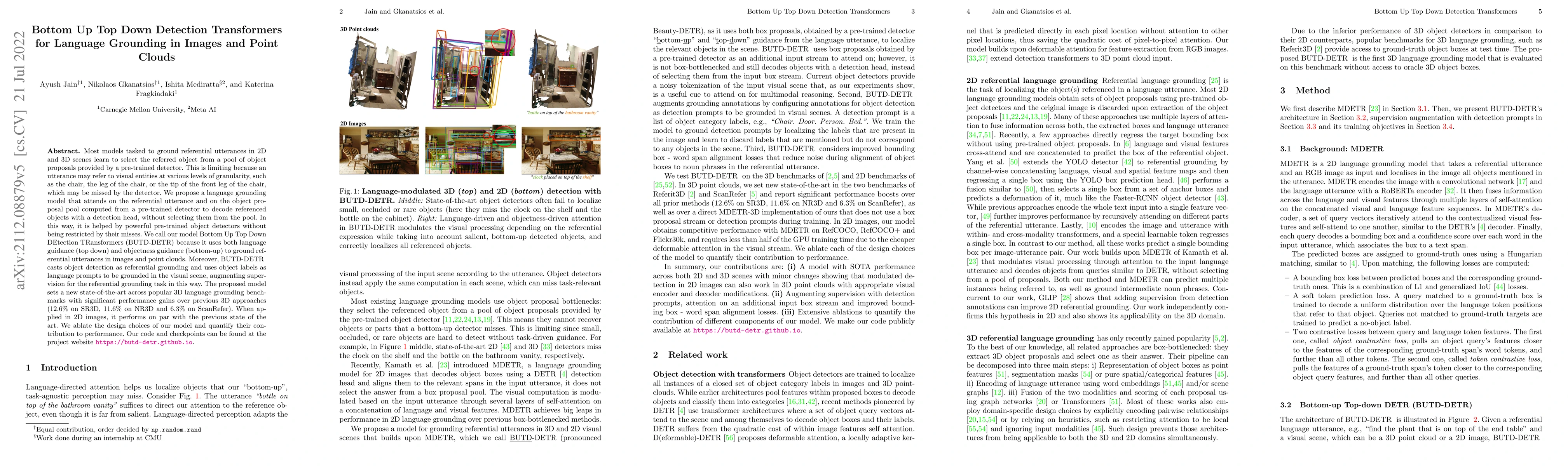 Thumbnail for Bottom Up Top Down Detection Transformers for Language Grounding in
  Images and Point Clouds