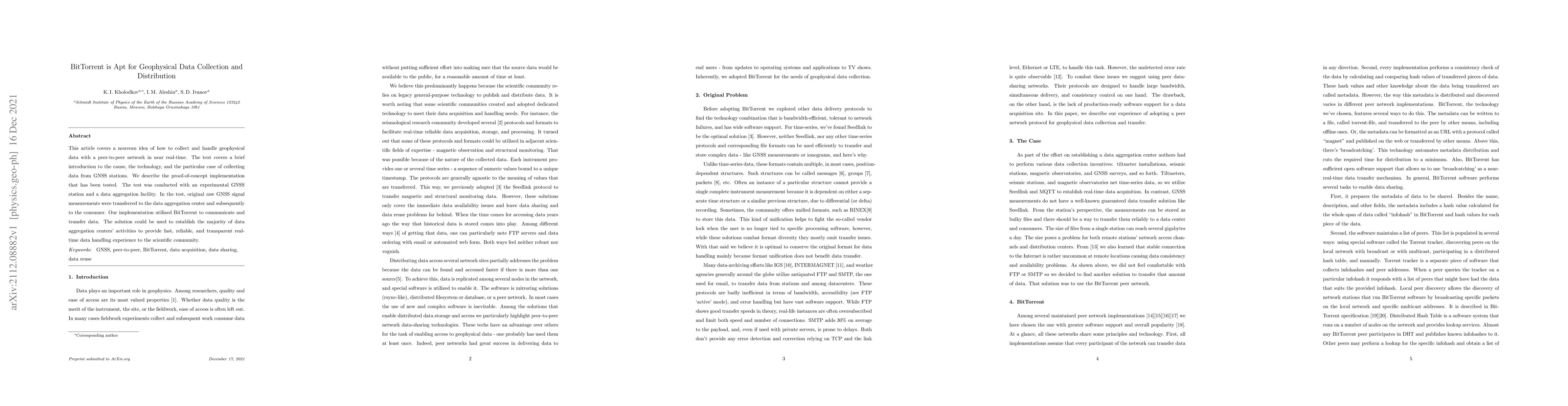 Thumbnail for BitTorrent is Apt for Geophysical Data Collection and Distribution