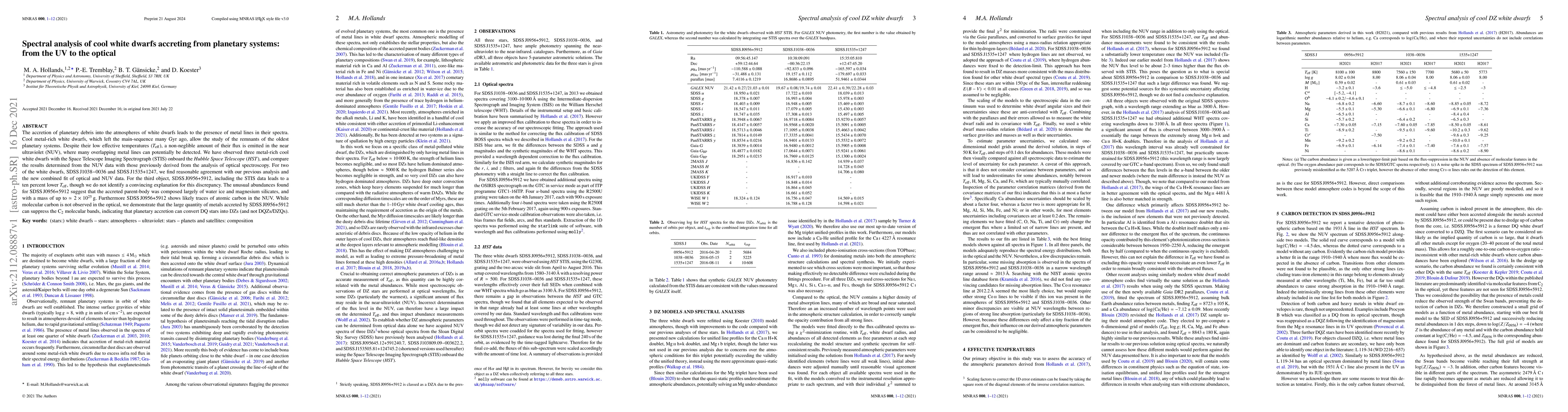 Thumbnail for Spectral analysis of cool white dwarfs accreting from planetary systems:
  from the UV to the optical