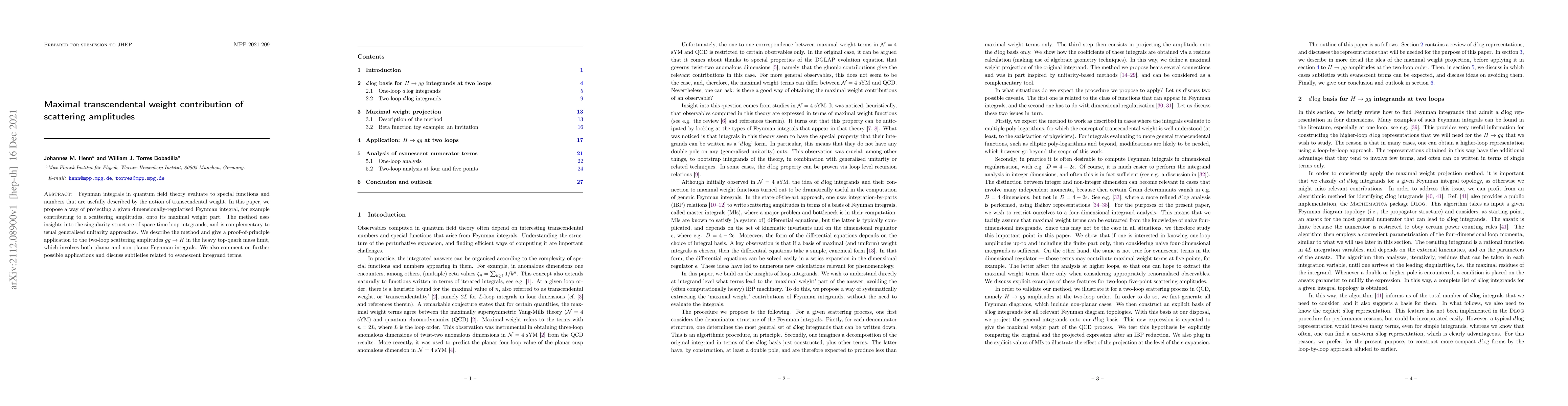 Thumbnail for Maximal transcendental weight contribution of scattering amplitudes