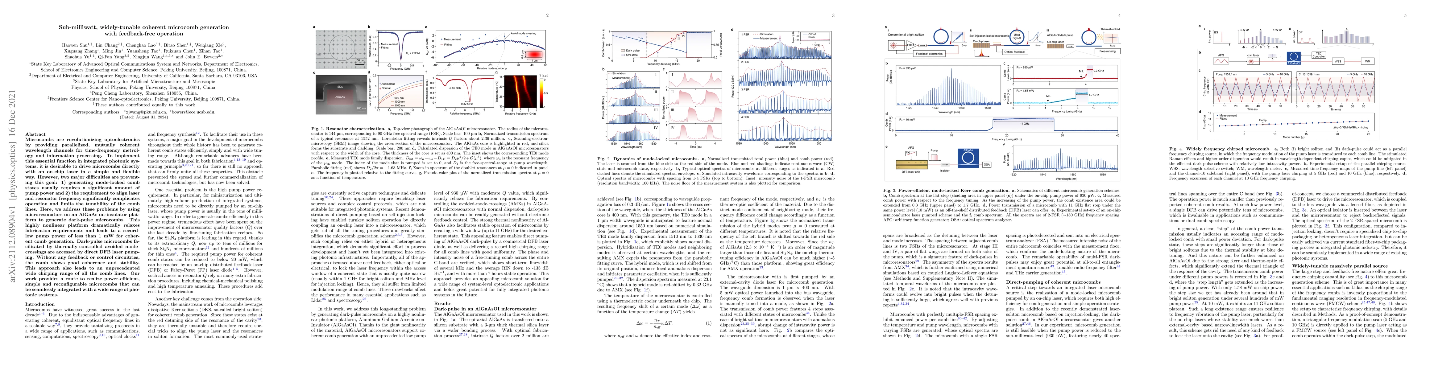 Thumbnail for Sub-milliwatt, widely-tunable coherent microcomb generation with
  feedback-free operation