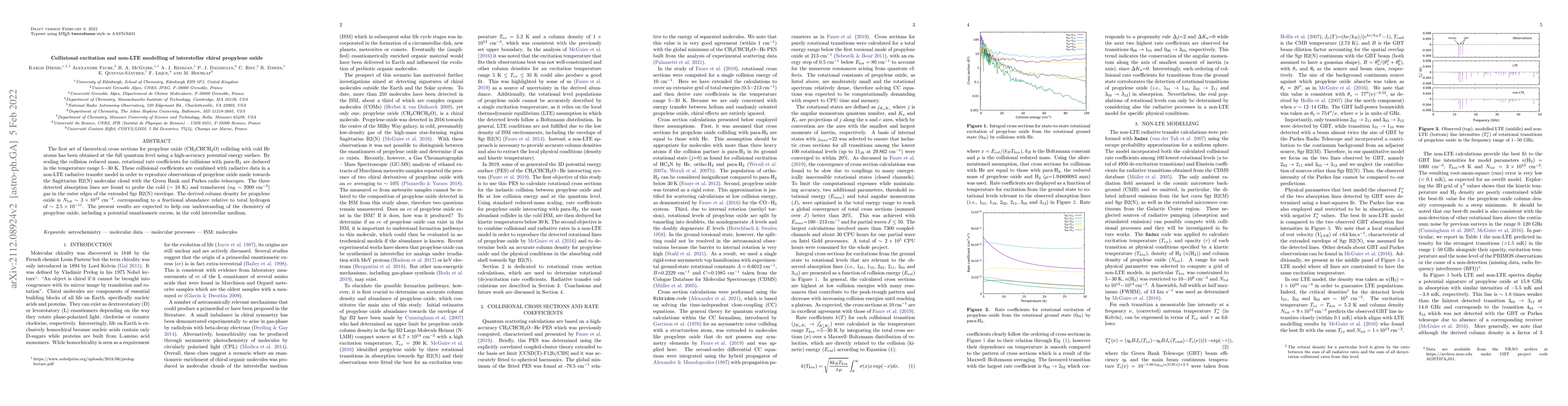 Thumbnail for Collisional excitation and non-LTE modelling of interstellar chiral
  propylene oxide