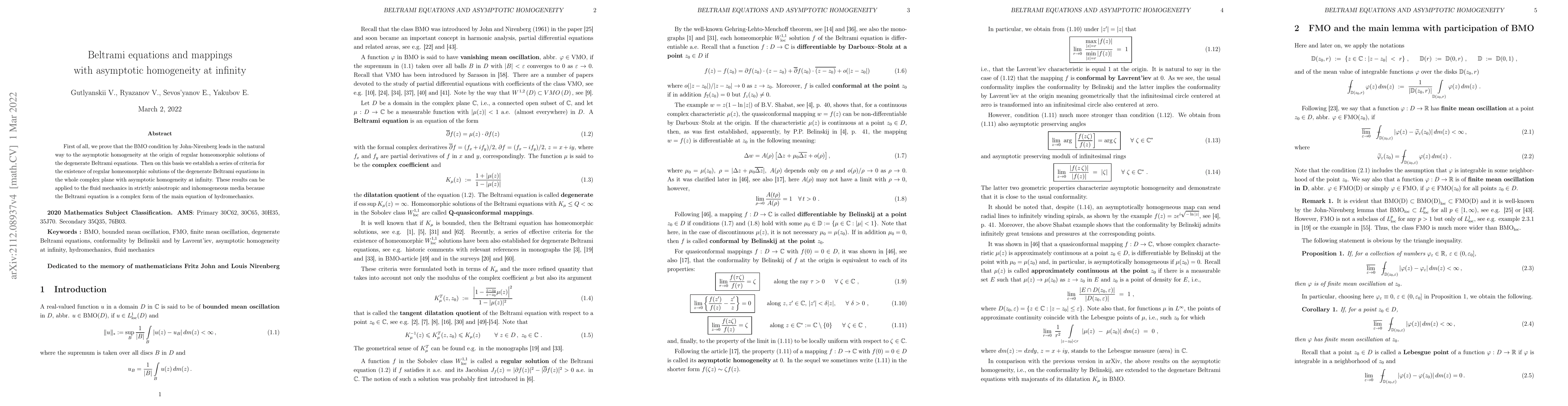 Thumbnail for Beltrami equations and mappings with asymptotic homogeneity at infinity