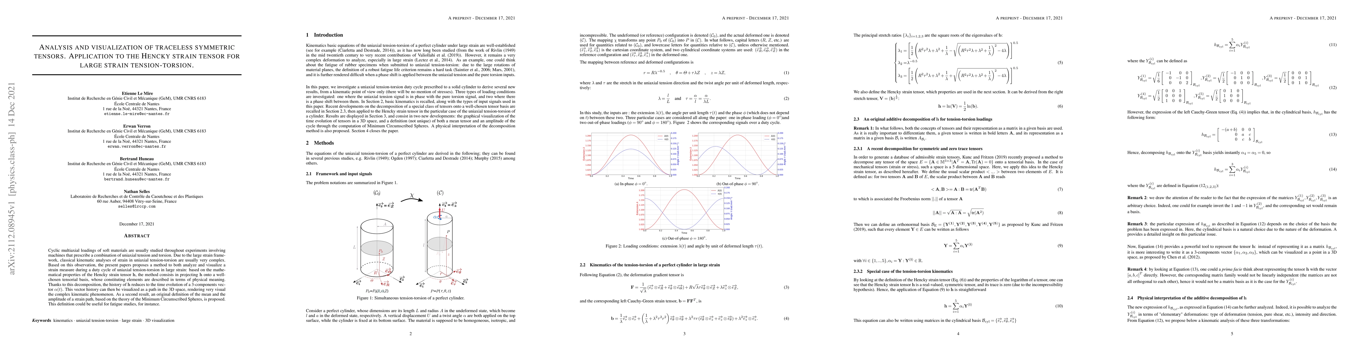 Thumbnail for Analysis and visualization of traceless symmetric tensors. Application
  to the Hencky strain tensor for large strain tension-torsion