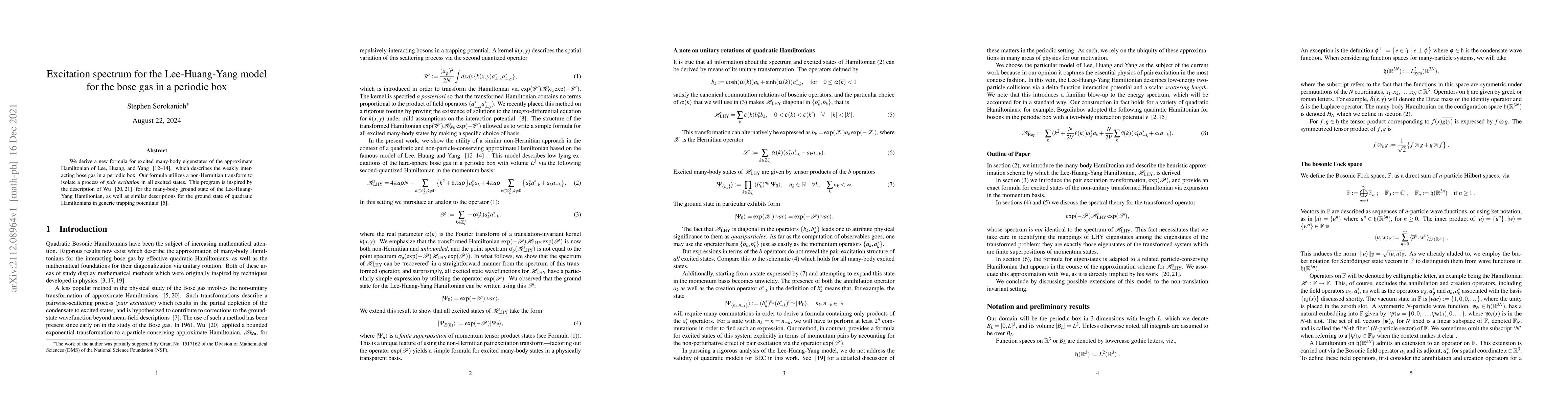 Thumbnail for Excitation spectrum for the Lee-Huang-Yang model for the bose gas in a
  periodic box