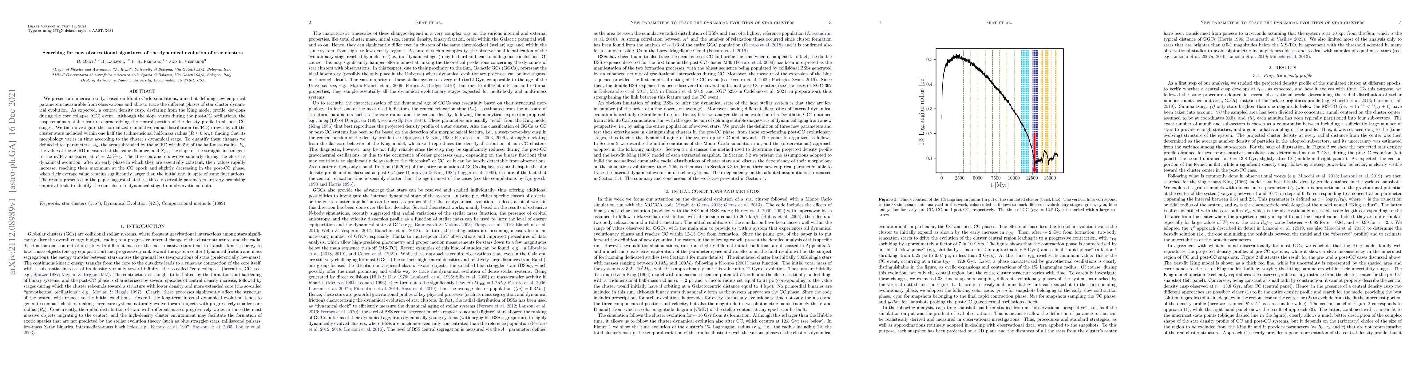 Thumbnail for Searching for new observational signatures of the dynamical evolution of
  star clusters