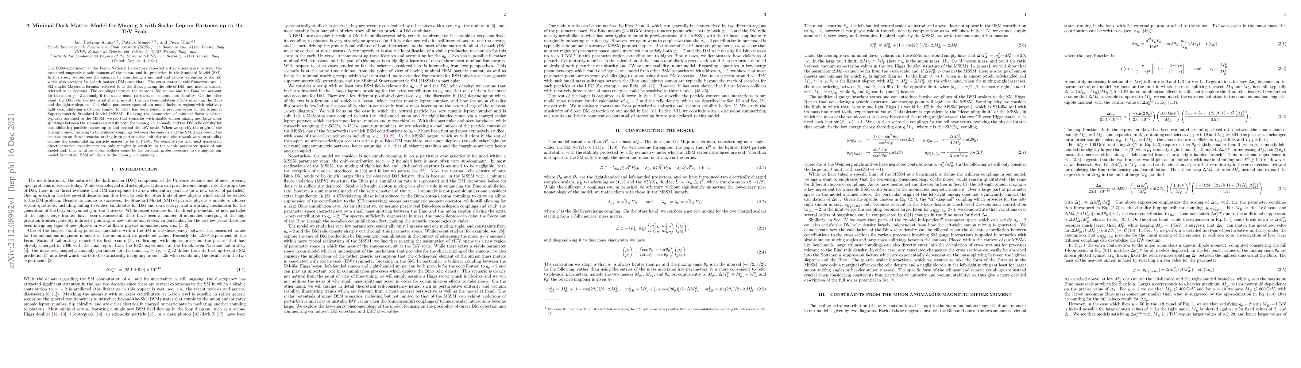 Thumbnail for A Minimal Dark Matter Model for Muon g-2 with Scalar Lepton Partners up
  to the TeV Scale