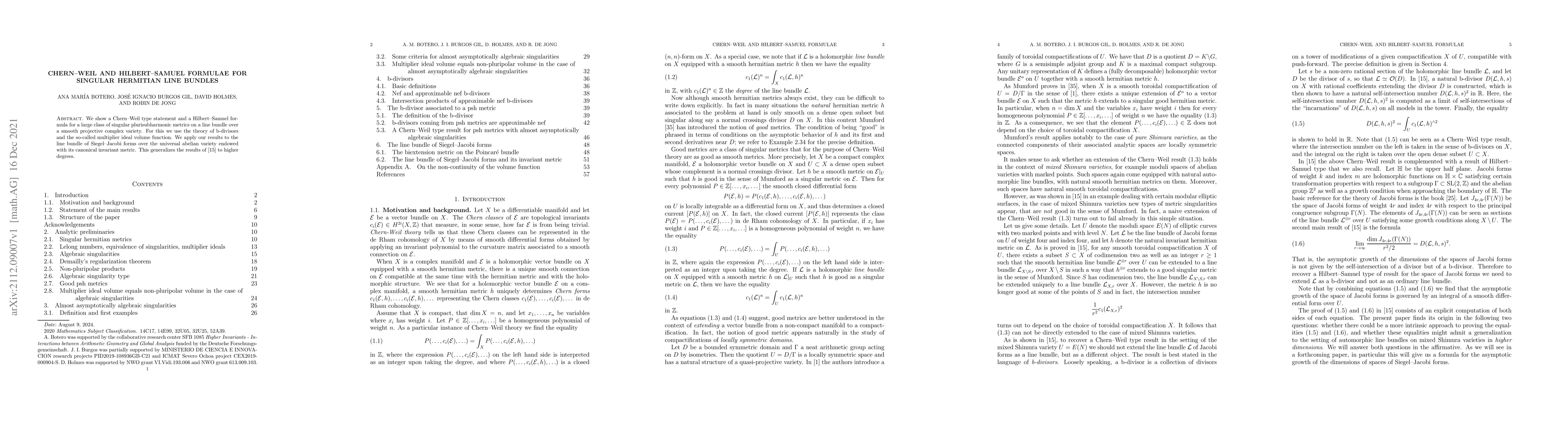 Thumbnail for Chern-Weil and Hilbert-Samuel formulae for singular hermitian line
  bundles
