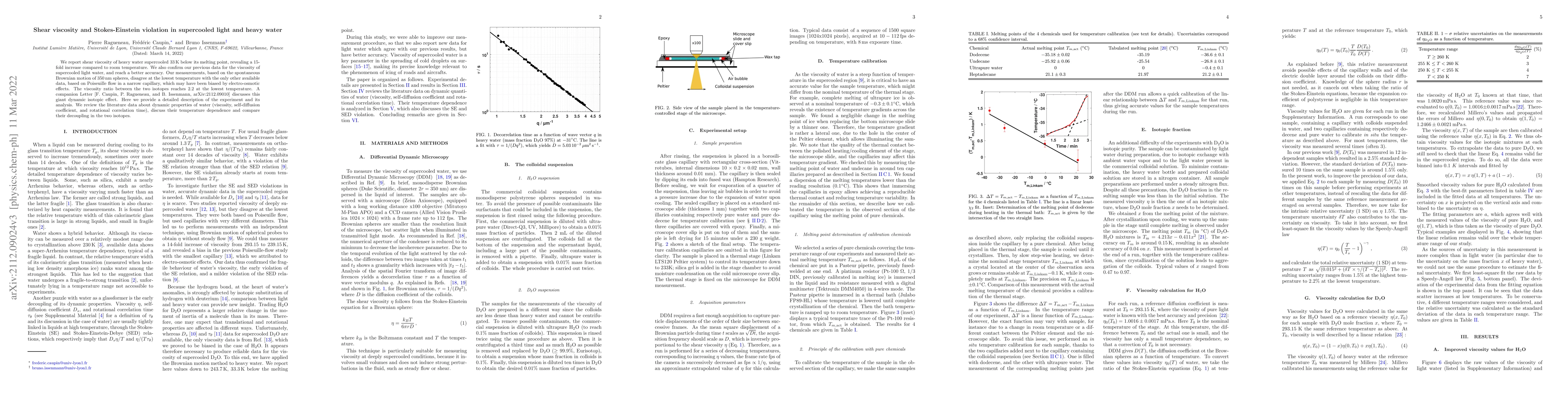 Thumbnail for Shear viscosity and Stokes-Einstein violation in supercooled light and
  heavy water