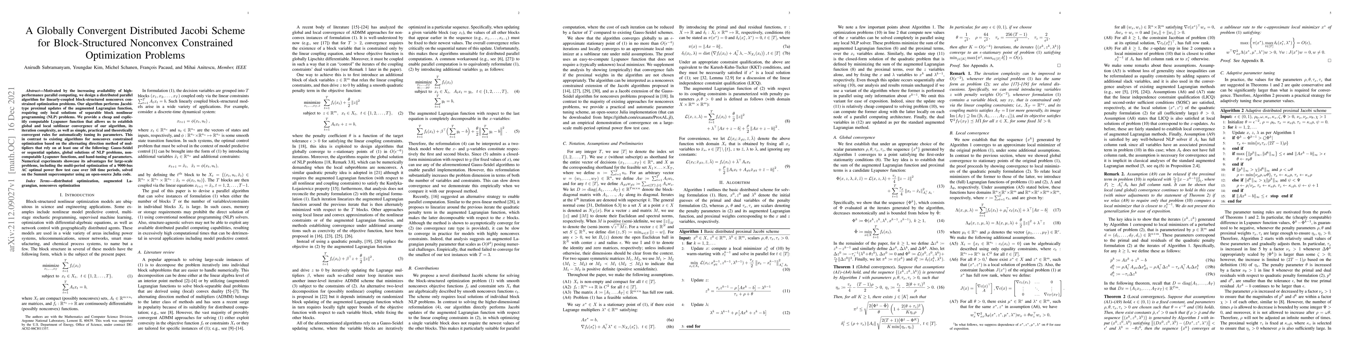 Thumbnail for A Globally Convergent Distributed Jacobi Scheme for Block-Structured
  Nonconvex Constrained Optimization Problems