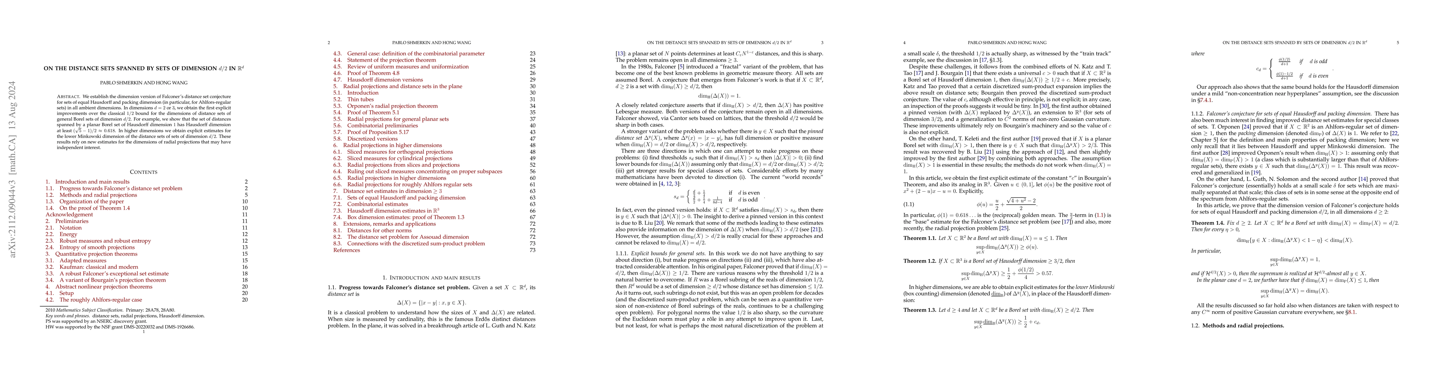 Thumbnail for On the distance sets spanned by sets of dimension $d/2$ in
  $\mathbb{R}^d$