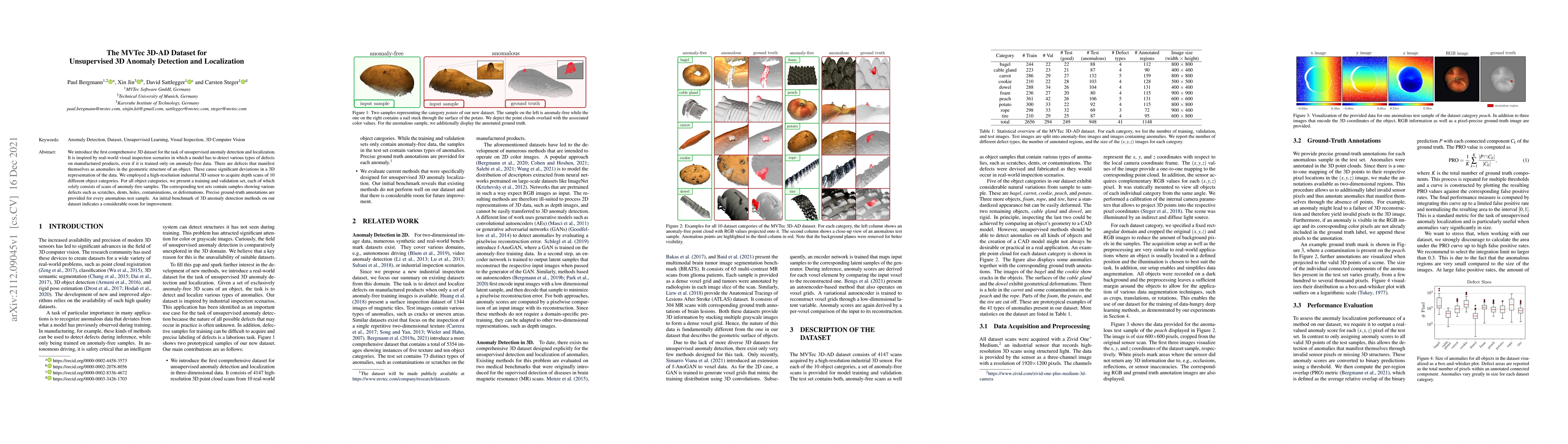 Thumbnail for The MVTec 3D-AD Dataset for Unsupervised 3D Anomaly Detection and
  Localization