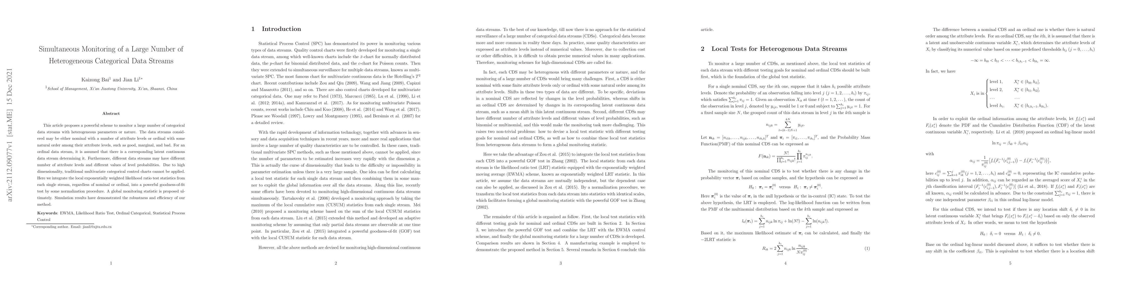Thumbnail for Simultaneous Monitoring of a Large Number of Heterogeneous Categorical
  Data Streams