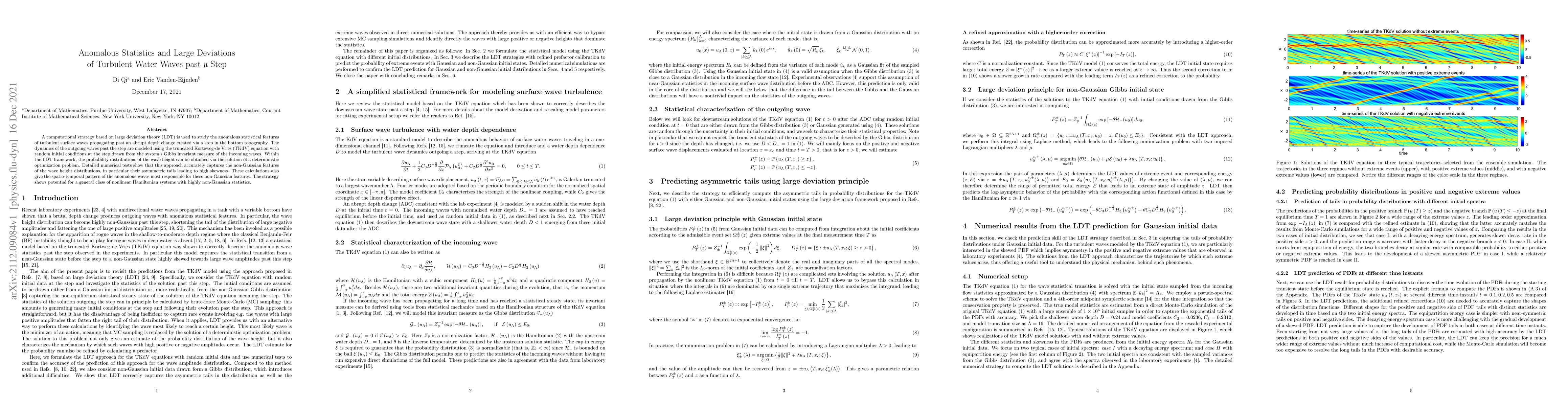 Thumbnail for Anomalous Statistics and Large Deviations of Turbulent Water Waves past
  a Step