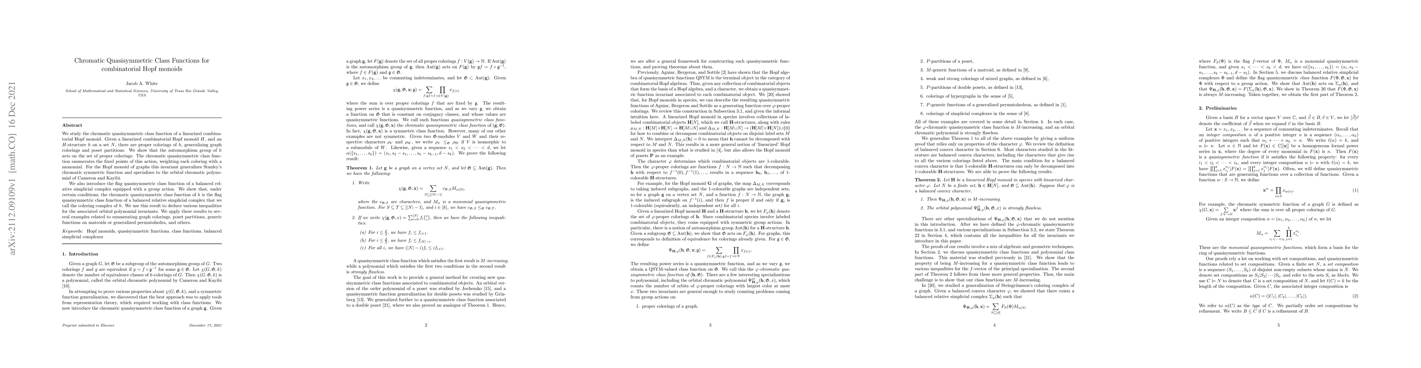 Thumbnail for Chromatic Quasisymmetric Class Functions for combinatorial Hopf monoids