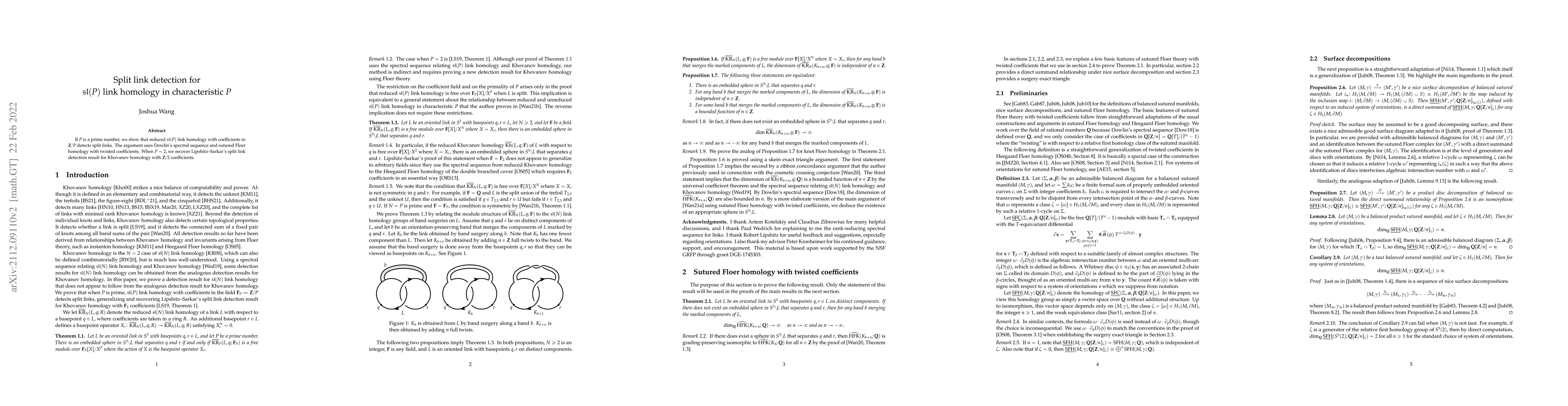 Thumbnail for Split link detection for sl(P) link homology in characteristic P