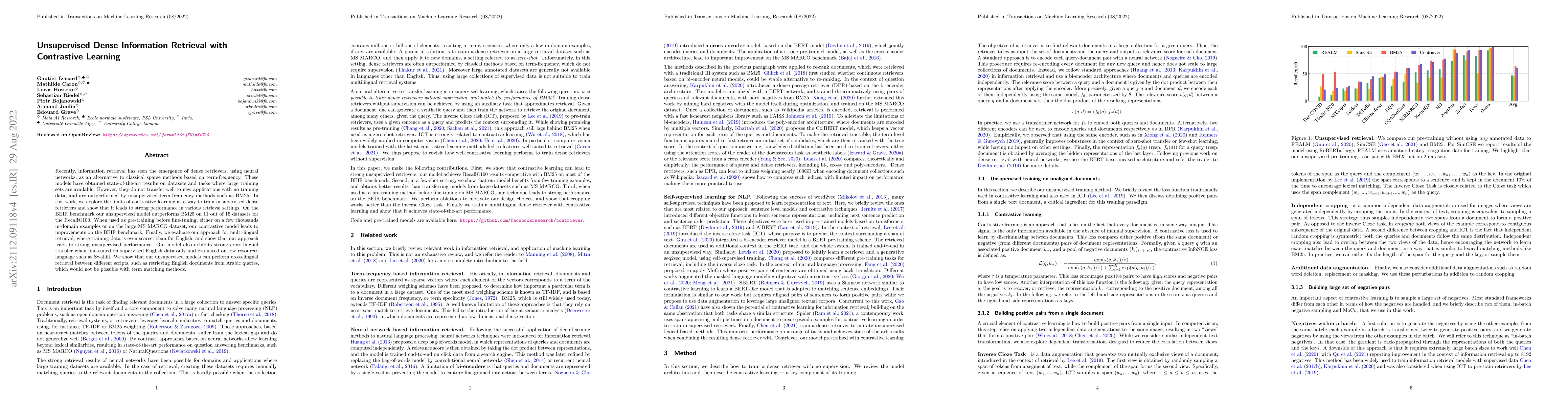 Thumbnail for Unsupervised Dense Information Retrieval with Contrastive Learning